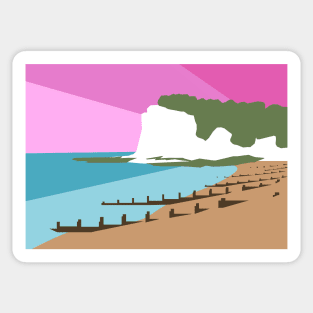 St Margaret’s Bay Beach and White Cliffs, Dover, Kent, Pink Sunset Sticker